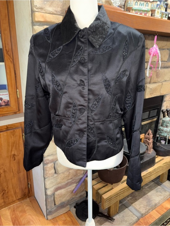 Anage Jackets & Blazers - anage size large black button jacket embroidered & beads lined EUC
